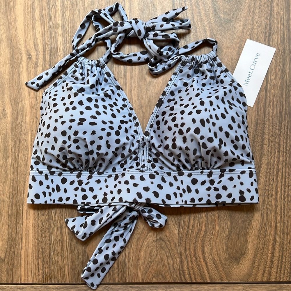 Blue and black spotted plus size bikini top